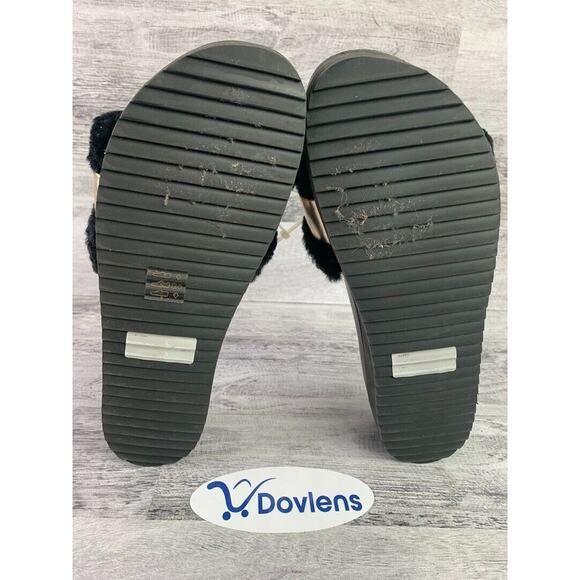 Schutz Womens Black & Gold Faux Fur Platform Slide Sandals Size 9.5B - Picture 5 of 5